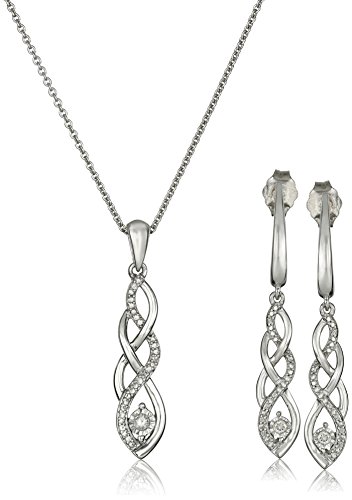 Amazon Collection Sterling Silver Diamond Twist Pendant Necklace and Earrings Box Set (1/5 cttw) Amazon Collection Sterling Silver Diamond Twist Pendant Necklace and Earrings Box Set (1/5 cttw)