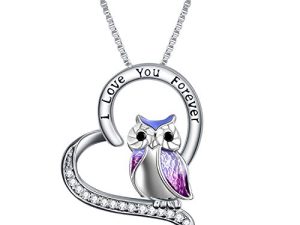 YFN Owl Necklace Sterling Silver I Love You Forever Heart Owl Gifts for Women Girls