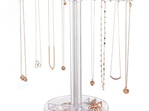 STORi Clear Plastic Hanging Jewelry Organizer | Holds 30 Individual Necklaces on the Pegs & Sorts Small Jewelry in the Bottom Divided Holder | Made in USA