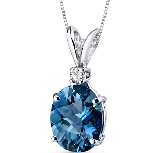 Peora London Blue Topaz with Diamond Solitaire Pendant for Women 14K White Gold Peora London Blue Topaz with Diamond Solitaire Pendant for Women 14K White Gold