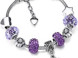 Unicorn Sparkly Crystal Charm Bracelet Bangle with Gift Box Set for Girl Lady