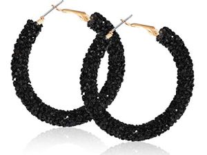 NLCAC Glitter Hoop Earrings Bohemian Sparkle Resin Rhinestone Wrapped Hoop Dangle Earrings for Women Girls