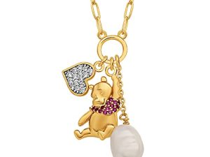 Disney Winnie the Pooh Necklace 18-Inch - 18K Gold-Plated Necklace with Cubic Zirconia Heart