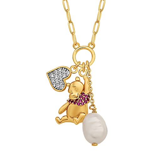 Disney Winnie the Pooh Necklace 18-Inch - 18K Gold-Plated Necklace with Cubic Zirconia Heart Disney Winnie the Pooh Necklace 18-Inch - 18K Gold-Plated Necklace with Cubic Zirconia Heart