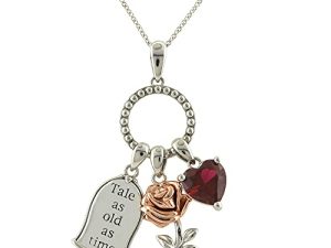 Disney Beauty and the Beast Women's Necklace - Pendant Necklace with Rose