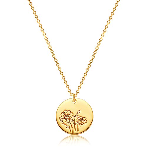 Mevecco Birth Flower Necklace 18k Gold Engraved Custom Floral Pendant Necklaces Dainty Birth Month Flower Disc Charm Hand Stamped Flower Disk Necklace Personalized Jewelry Birthday Gift for Her Mevecco Birth Flower Necklace 18k Gold Engraved Custom Floral Pendant Necklaces Dainty Birth Month Flower Disc Charm Hand Stamped Flower Disk Necklace Personalized Jewelry Birthday Gift for Her