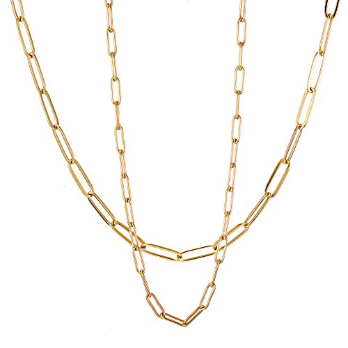 RWQIAN 18k Gold Paperclip Chain Link Necklace Dainty Paperclip Link Chain Layered Necklace Oval Link Chains Necklaces Set for Women Girls RWQIAN 18k Gold Paperclip Chain Link Necklace Dainty Paperclip Link Chain Layered Necklace Oval Link Chains Necklaces Set for Women Girls