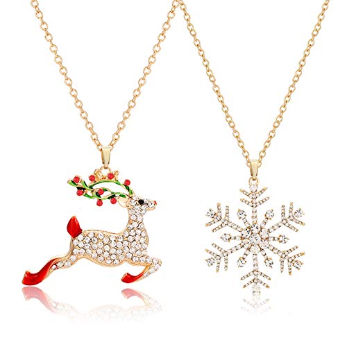 NLCAC Christmas Necklace Sparky Crystal Snowflake Reindeer Pendant Necklace Xmas Santa Holiday Festival Jewelry Necklace 2 Pieces NLCAC Christmas Necklace Sparky Crystal Snowflake Reindeer Pendant Necklace Xmas Santa Holiday Festival Jewelry Necklace 2 Pieces
