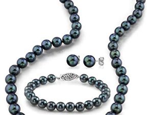 THE PEARL SOURCE 14K Gold Round Black Akoya Cultured Pearl Necklace