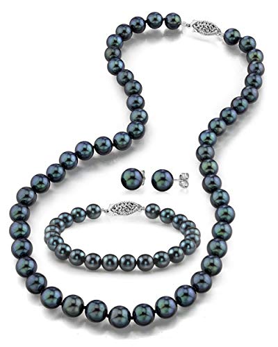 THE PEARL SOURCE 14K Gold Round Black Akoya Cultured Pearl Necklace THE PEARL SOURCE 14K Gold Round Black Akoya Cultured Pearl Necklace