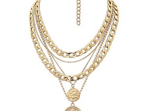 MJartoria Gold Layered Necklaces for Women Trendy Retro Coin Pendant Gold Necklace Dainty Chunky Link Chain Choker Necklaces for Girls Jewelry Birthday Gifts