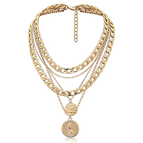 MJartoria Gold Layered Necklaces for Women Trendy Retro Coin Pendant Gold Necklace Dainty Chunky Link Chain Choker Necklaces for Girls Jewelry Birthday Gifts MJartoria Gold Layered Necklaces for Women Trendy Retro Coin Pendant Gold Necklace Dainty Chunky Link Chain Choker Necklaces for Girls Jewelry Birthday Gifts
