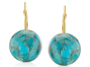 Ross-Simons Button Turquoise Drop Earrings in 14kt Yellow Gold