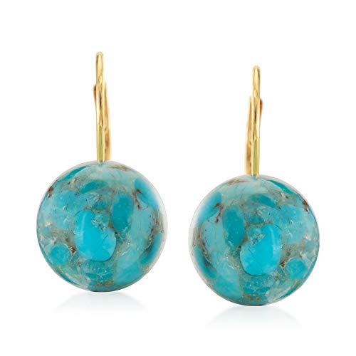 Ross-Simons Button Turquoise Drop Earrings in 14kt Yellow Gold Ross-Simons Button Turquoise Drop Earrings in 14kt Yellow Gold