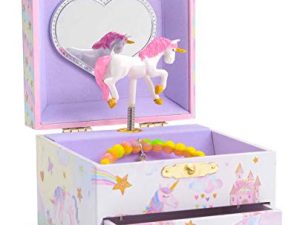 Jewelkeeper Girl's Musical Jewelry Storage Box with Spinning Unicorn & Pullout Drawer