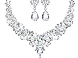 Bridal Teardrop Cluster Crystal Jewelry Set for Women Necklace Earrings Wedding