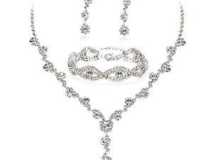 YANODA Rhinestone Bridal Jewelry Sets for Women Crystal Necklace Earrings Bracelet Jewelry Sets for Wedding Bridal Bridesmaid Gifts Evening Party Prom Jewelry Set