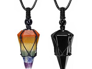 Top Plaza 6 Facet Reiki Healing Crystal Stone Pointed Pendant Necklaces Adjustable Natural Gemstone Necklace Reiki Quartz Jewelry for Women Men