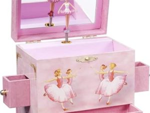 Enchantmints Ballerina Jewelry Box for Girls Musical - Kids Jewelry Box with 4 Pull out Drawers