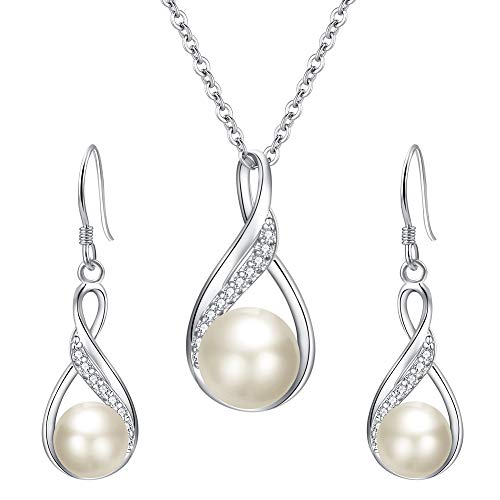 EleQueen 925 Sterling Silver CZ Freshwater Cultured Pearls Bridal Pendant Necklace Earrings Wedding Jewelry Sets EleQueen 925 Sterling Silver CZ Freshwater Cultured Pearls Bridal Pendant Necklace Earrings Wedding Jewelry Sets