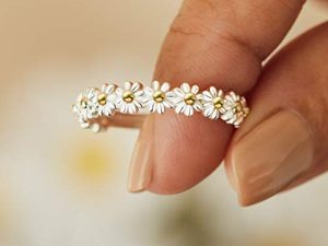 I Think About You Every Daisy Ring Tiny Dainty Simple Flower Ring 925 Sterling Silver Rings Stacking Rings for Women Casual Rings Delicate Everyday Ring Comfort Fit Bands Ring for Girls & Womens (8)