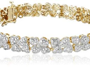 Amazon Collection 18k Yellow Gold Plated Sterling Silver Genuine Diamond Hearts Bracelet (1/10 cttw