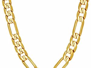 LIFETIME JEWELRY 7mm Figaro Chain Necklace Diamond Cut 24k Real Gold Plated