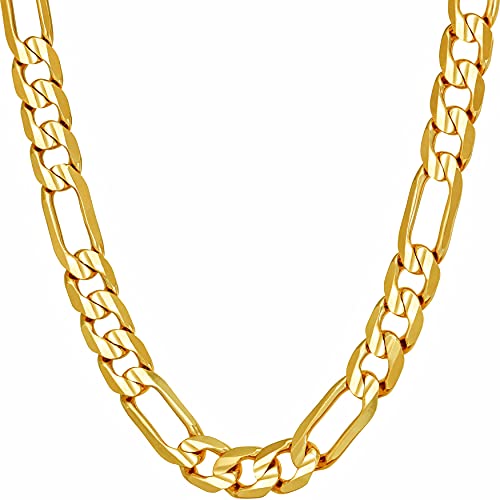 LIFETIME JEWELRY 7mm Figaro Chain Necklace Diamond Cut 24k Real Gold Plated LIFETIME JEWELRY 7mm Figaro Chain Necklace Diamond Cut 24k Real Gold Plated