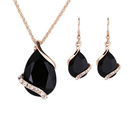 Ezing Women Crystal Pendant Gold Plated Chain Necklace Earring Jewelry Set Ezing Women Crystal Pendant Gold Plated Chain Necklace Earring Jewelry Set