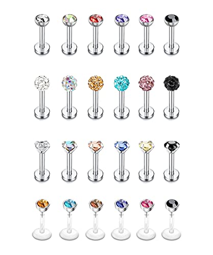 Suprsparkle 24 Pcs 16G Hypoallergenic Stainless Steel Labret Lip Monroe Medusa Stud Piercing For Women Men 3mm Cubic Zirconia Forward Helix Earrings Cartilage Tragus Piercing 6mm 8mm Suprsparkle 24 Pcs 16G Hypoallergenic Stainless Steel Labret Lip Monroe Medusa Stud Piercing For Women Men 3mm Cubic Zirconia Forward Helix Earrings Cartilage Tragus Piercing 6mm 8mm