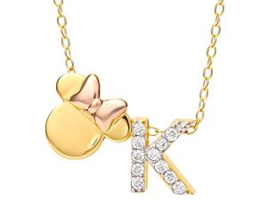 Disney Minnie Mouse Gold Plated Cubic Zirconia Initial Pendant Necklace