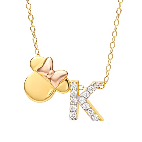 Disney Minnie Mouse Gold Plated Cubic Zirconia Initial Pendant Necklace Disney Minnie Mouse Gold Plated Cubic Zirconia Initial Pendant Necklace