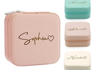 Yofair Bridesmaid Gifts Personalized Jewelry Box Custom Leather Travel Jewelry Case Wedding Gifts Bachelorette Party Favors for Women Girls