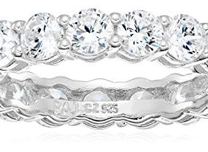 Amazon Essentials Plated Sterling Silver Round-Cut Cubic Zirconia All-Around Band Ring