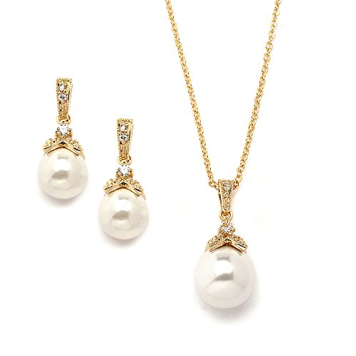 Mariell Vintage Ivory Pearl Wedding Necklace & Earrings Bridal Jewelry Set for Brides and Bridesmaids Mariell Vintage Ivory Pearl Wedding Necklace & Earrings Bridal Jewelry Set for Brides and Bridesmaids