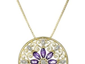 Amazon Collection 18k Yellow Gold Plated Sterling Silver Gemstone and Diamond Accent Filigree Mandala Pendant Necklace