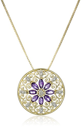 Amazon Collection 18k Yellow Gold Plated Sterling Silver Gemstone and Diamond Accent Filigree Mandala Pendant Necklace Amazon Collection 18k Yellow Gold Plated Sterling Silver Gemstone and Diamond Accent Filigree Mandala Pendant Necklace