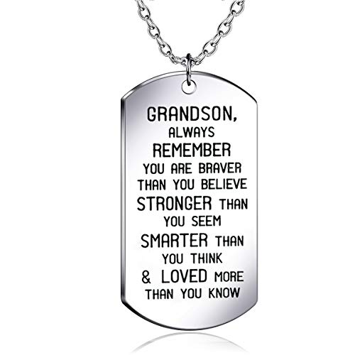 danjie to My Grandson Dog Tag Military Stainless Steel Pendant Necklace Grandson Always Remember You are Braver Stronger Smarter Than You Think danjie to My Grandson Dog Tag Military Stainless Steel Pendant Necklace Grandson Always Remember You are Braver Stronger Smarter Than You Think