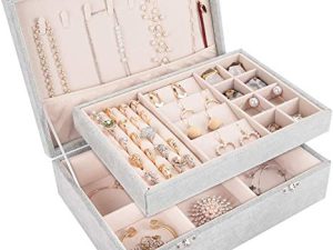 Mebbay 2 Layer Velvet Jewelry Box Organizer for Women Girl