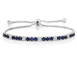 Gem Stone King Sterling Silver Blue Sapphire and White Diamond Tennis Bracelet Jewelry for Women's 2.05 cttw Fully Adjustable Up to 9 Inch