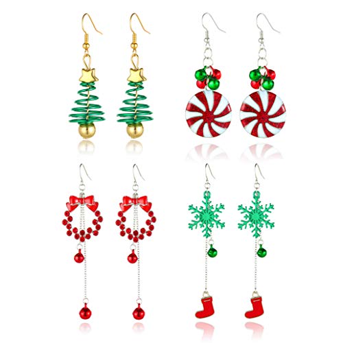 4/12 Pairs Christmas Dangle Earrings for Women Girls Christmas Tree Jingle Bell Snowflake Garland Earrings Gift Set for Christmas Holiday Party Decorations 4/12 Pairs Christmas Dangle Earrings for Women Girls Christmas Tree Jingle Bell Snowflake Garland Earrings Gift Set for Christmas Holiday Party Decorations