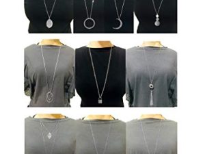 Ofeiyaa 10Pcs Long Pendant Necklace Simple Moon Bar Three Triangle Tassel Lock Sweater Y Shape Punk Chain Choker Necklace for Women Men Gold Silver Tone
