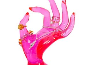 Maxsirui Hand Form Ring Holder Jewelry Display Organization Rack Bracelet Ring Watch Stand Support Aesthetic Decor Y2k Room Decor(Rose Red)