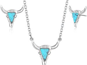Western Cow Necklace Earrings Set Turquoise Cowgirl Bohemian Western Jewelry for Women Girls