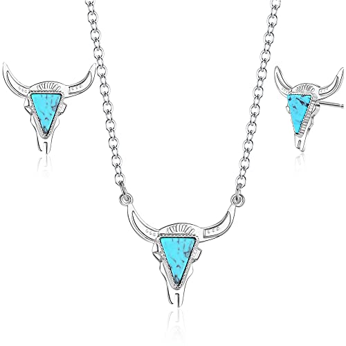 Western Cow Necklace Earrings Set Turquoise Cowgirl Bohemian Western Jewelry for Women Girls Western Cow Necklace Earrings Set Turquoise Cowgirl Bohemian Western Jewelry for Women Girls