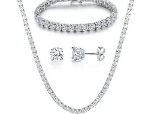 GEMSME 18K White/Yellow Gold Plated Tennis Necklace/Bracelet/Earrings Sets Pack of 3