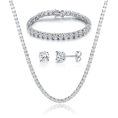 GEMSME 18K White/Yellow Gold Plated Tennis Necklace/Bracelet/Earrings Sets Pack of 3 GEMSME 18K White/Yellow Gold Plated Tennis Necklace/Bracelet/Earrings Sets Pack of 3