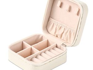 Portable Travel Mini Jewelry Box Leather Jewellery Ring Organizer Case Storage Gift Box Girls Women (white).