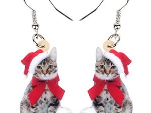 Cute Christmas Cat Earrings Dangle For Women Girls Charm Decoration Gifts