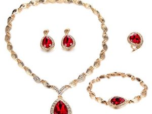 FUNOJOY Womens Luxury Africa Dubai 18k Gold Plated Jewelry Sets Wedding Rhinestone Crystal Bib Statement Necklace Earrings Set for Brides Party Prom